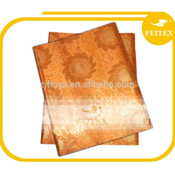 Sego Headtie Africano Tecido Wrapper Laranja Ouro Cor Festa Casamento FEITEX Gele &amp; Ipele